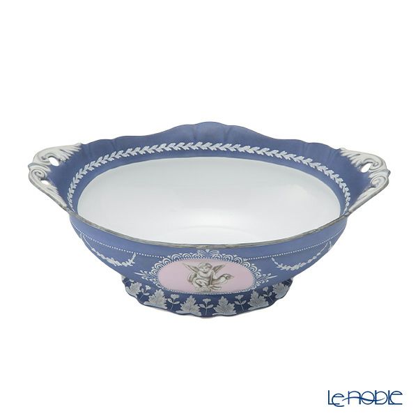 【1点限り】オールドノリタケ ウェッジウッド風泥しょう盛上窓絵天使文 オーバルボウル 両手付