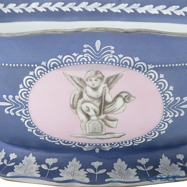 【1点限り】オールドノリタケ ウェッジウッド風泥しょう盛上窓絵天使文 オーバルボウル 両手付