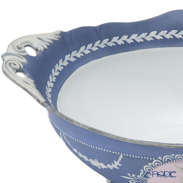 【1点限り】オールドノリタケ ウェッジウッド風泥しょう盛上窓絵天使文 オーバルボウル 両手付