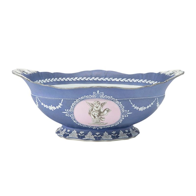 【1点限り】オールドノリタケ ウェッジウッド風泥しょう盛上窓絵天使文 オーバルボウル 両手付