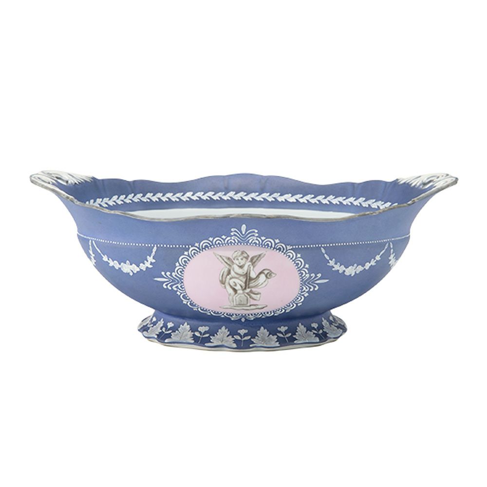【1点限り】オールドノリタケ ウェッジウッド風泥しょう盛上窓絵天使文 オーバルボウル 両手付
