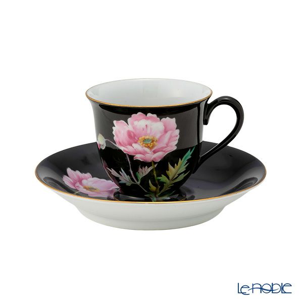 【1点限り】オールドノリタケ 金彩 黒蒔き けし花文 デミタスカップ＆ソーサー