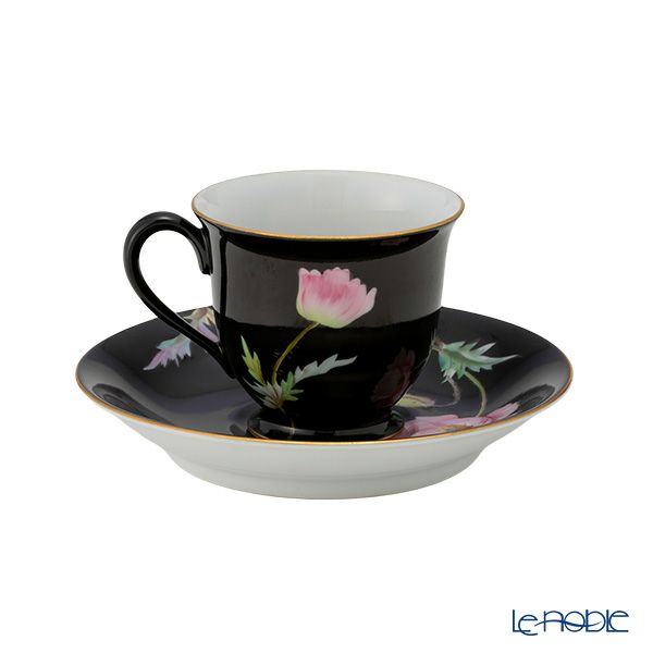 【1点限り】オールドノリタケ 金彩 黒蒔き けし花文 デミタスカップ＆ソーサー