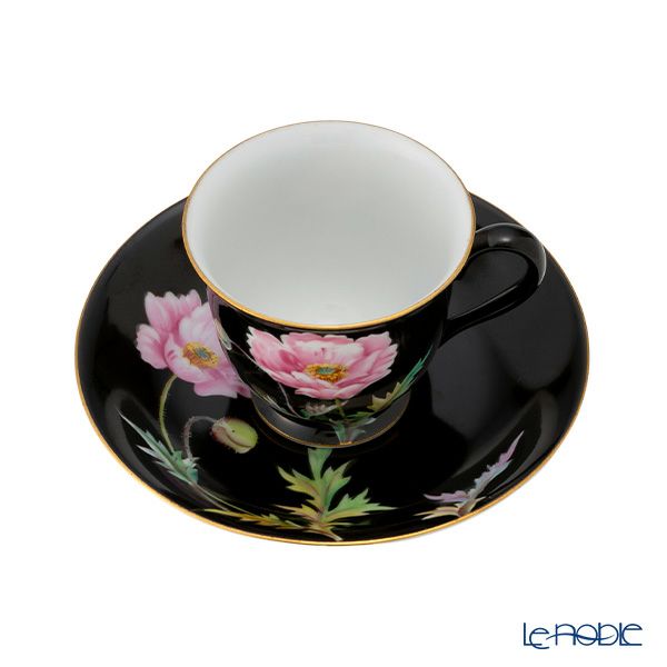 【1点限り】オールドノリタケ 金彩 黒蒔き けし花文 デミタスカップ＆ソーサー