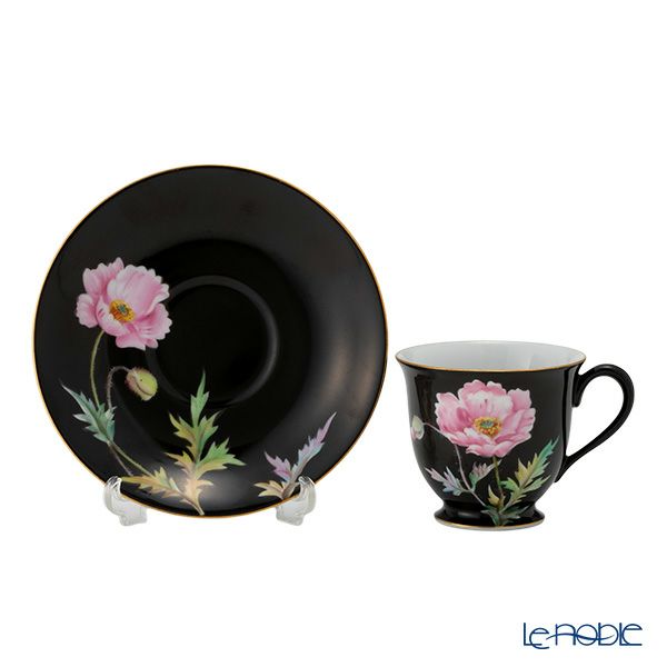 【1点限り】オールドノリタケ 金彩 黒蒔き けし花文 デミタスカップ＆ソーサー