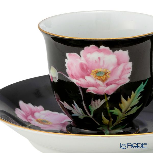 【1点限り】オールドノリタケ 金彩 黒蒔き けし花文 デミタスカップ＆ソーサー