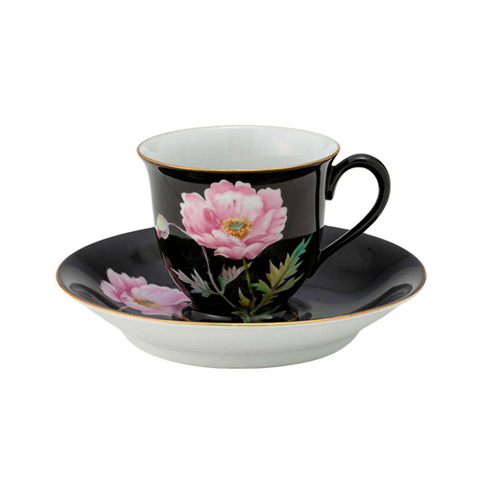【1点限り】オールドノリタケ 金彩 黒蒔き けし花文 デミタスカップ＆ソーサー