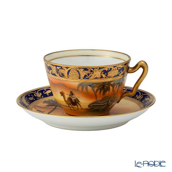 【1点限り】オールドノリタケ 金盛コバルト マンオンキャメル文 カップ＆ソーサー