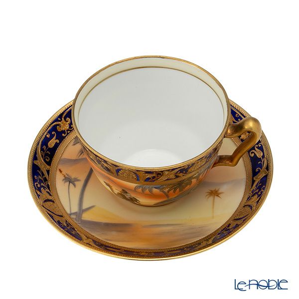 【1点限り】オールドノリタケ 金盛コバルト マンオンキャメル文 カップ＆ソーサー