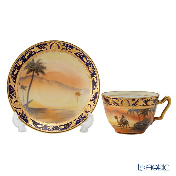 【1点限り】オールドノリタケ 金盛コバルト マンオンキャメル文 カップ＆ソーサー