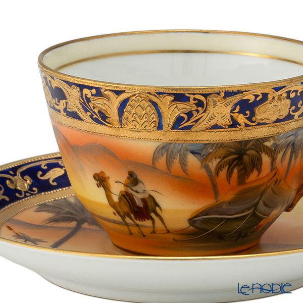 【1点限り】オールドノリタケ 金盛コバルト マンオンキャメル文 カップ＆ソーサー