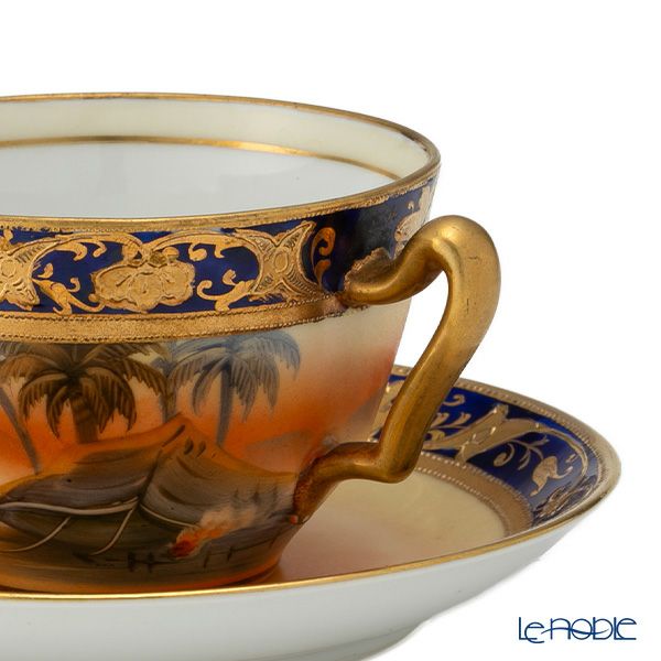 【1点限り】オールドノリタケ 金盛コバルト マンオンキャメル文 カップ＆ソーサー