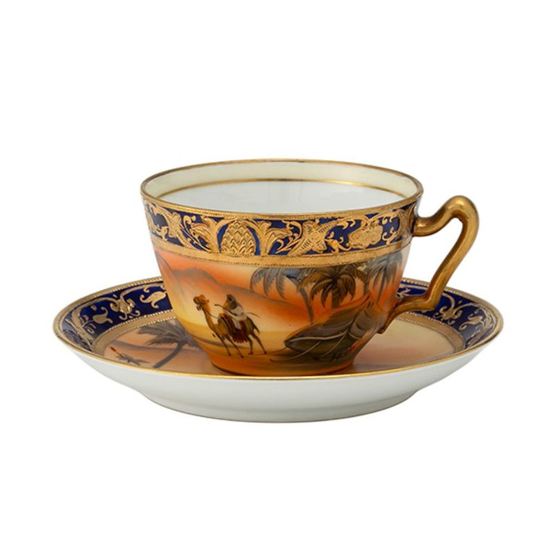 【1点限り】オールドノリタケ 金盛コバルト マンオンキャメル文 カップ＆ソーサー