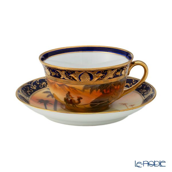 【1点限り】オールドノリタケ 金盛コバルト内帯 マンオンキャメル文 カップ＆ソーサー