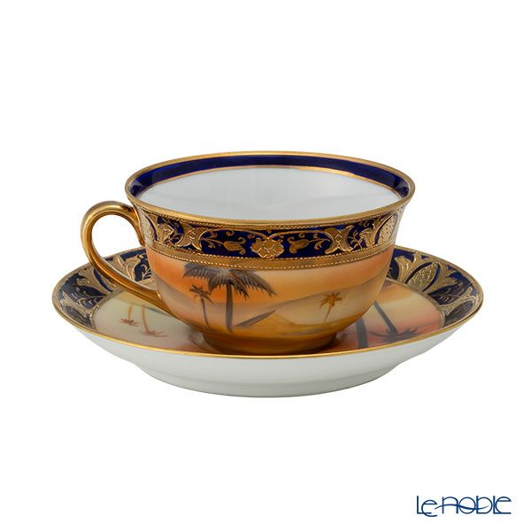 【1点限り】オールドノリタケ 金盛コバルト内帯 マンオンキャメル文 カップ＆ソーサー