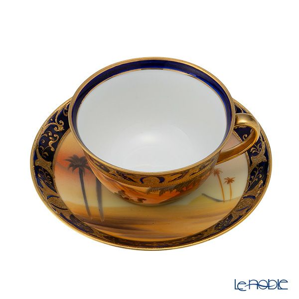 【1点限り】オールドノリタケ 金盛コバルト内帯 マンオンキャメル文 カップ＆ソーサー