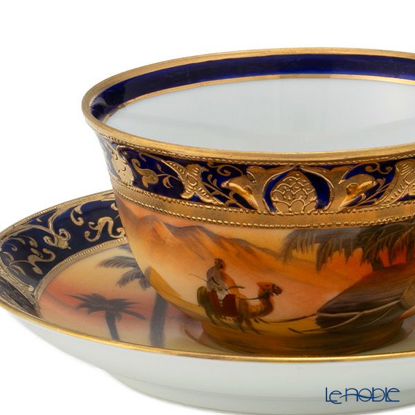 【1点限り】オールドノリタケ 金盛コバルト内帯 マンオンキャメル文 カップ＆ソーサー