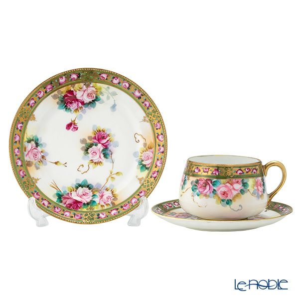 【1点限り】オールドノリタケ 金点盛り 小薔薇帯 薔薇文 トリオセット ティー