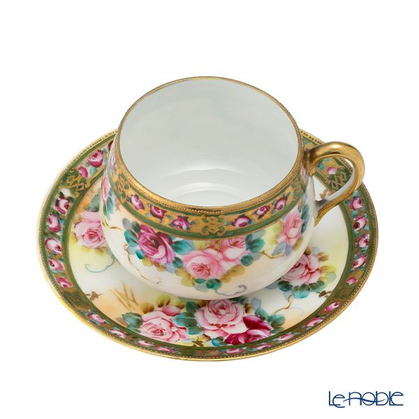 【1点限り】オールドノリタケ 金点盛り 小薔薇帯 薔薇文 トリオセット ティー