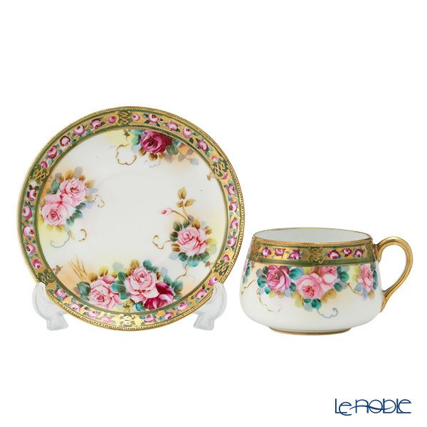 【1点限り】オールドノリタケ 金点盛り 小薔薇帯 薔薇文 トリオセット ティー