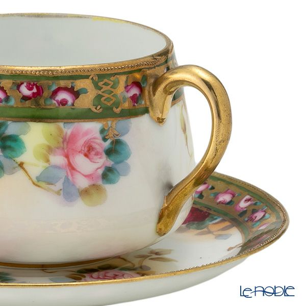 【1点限り】オールドノリタケ 金点盛り 小薔薇帯 薔薇文 トリオセット ティー