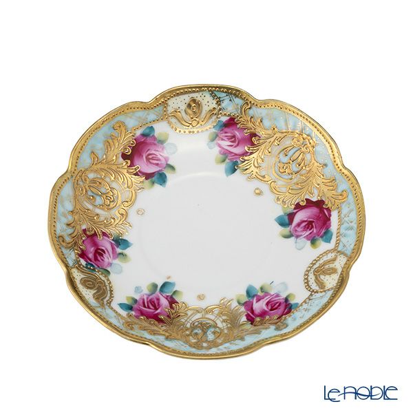 【1点限り】オールドノリタケ 金点盛り 水色帯 薔薇文 チョコレートカップ＆ソーサー