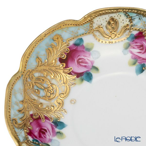 【1点限り】オールドノリタケ 金点盛り 水色帯 薔薇文 チョコレートカップ＆ソーサー