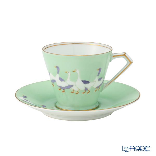 【1点限り】オールドノリタケ 金彩 若葉色蒔き アヒル文 カップ＆ソーサー