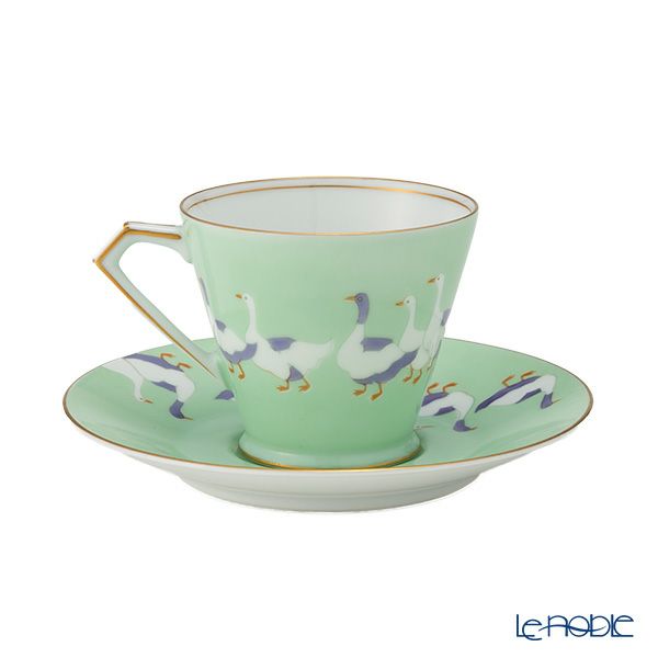 【1点限り】オールドノリタケ 金彩 若葉色蒔き アヒル文 カップ＆ソーサー
