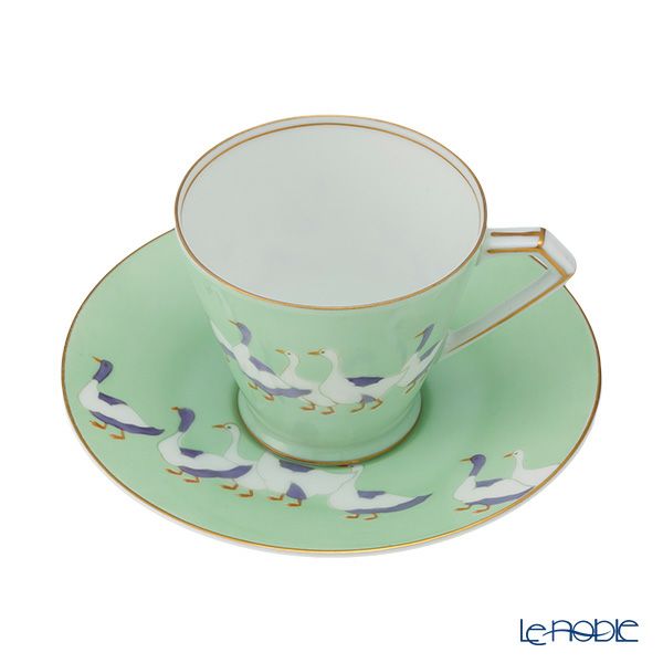 【1点限り】オールドノリタケ 金彩 若葉色蒔き アヒル文 カップ＆ソーサー