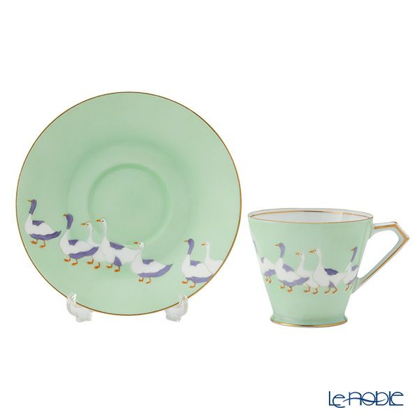 【1点限り】オールドノリタケ 金彩 若葉色蒔き アヒル文 カップ＆ソーサー