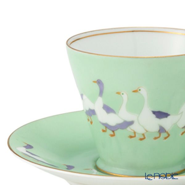 【1点限り】オールドノリタケ 金彩 若葉色蒔き アヒル文 カップ＆ソーサー