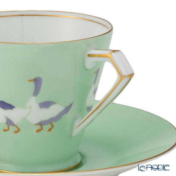 【1点限り】オールドノリタケ 金彩 若葉色蒔き アヒル文 カップ＆ソーサー