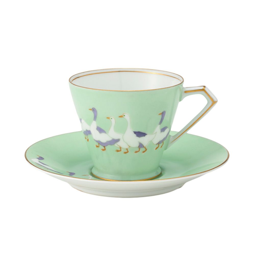 【1点限り】オールドノリタケ 金彩 若葉色蒔き アヒル文 カップ＆ソーサー