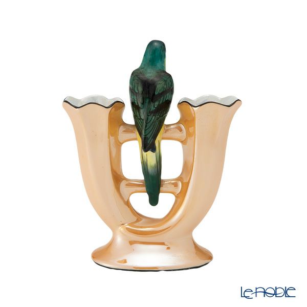 【1点限り】オールドノリタケ アールデコ オレンジラスター彩 二口花瓶 オウム鳥付