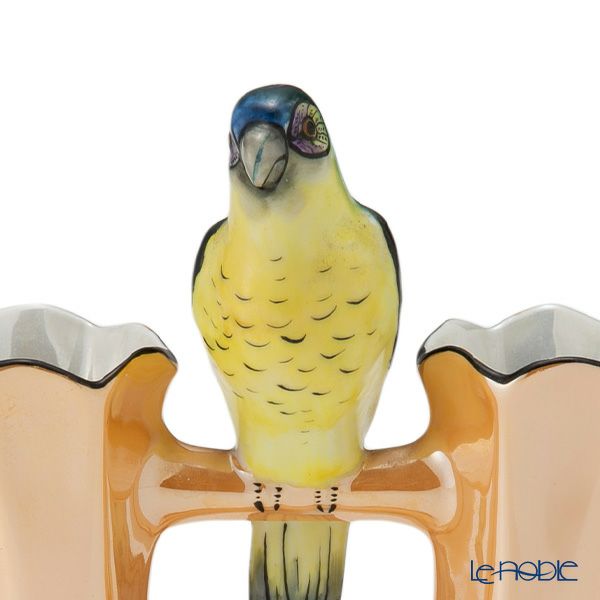 【1点限り】オールドノリタケ アールデコ オレンジラスター彩 二口花瓶 オウム鳥付