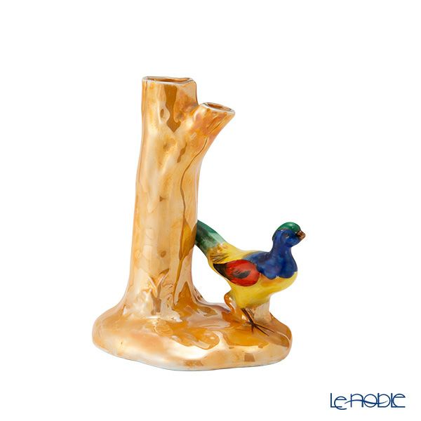 【1点限り】オールドノリタケ アールデコ オレンジラスター彩 二口花瓶 鳥付