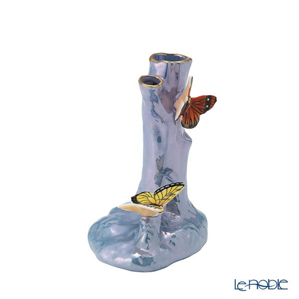 【1点限り】オールドノリタケ アールデコ ブルーラスター彩 二口花瓶 蝶々付