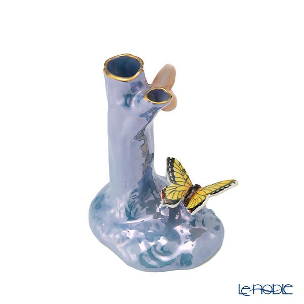 【1点限り】オールドノリタケ アールデコ ブルーラスター彩 二口花瓶 蝶々付