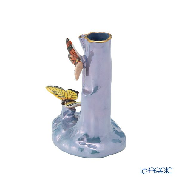 【1点限り】オールドノリタケ アールデコ ブルーラスター彩 二口花瓶 蝶々付