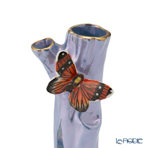 【1点限り】オールドノリタケ アールデコ ブルーラスター彩 二口花瓶 蝶々付