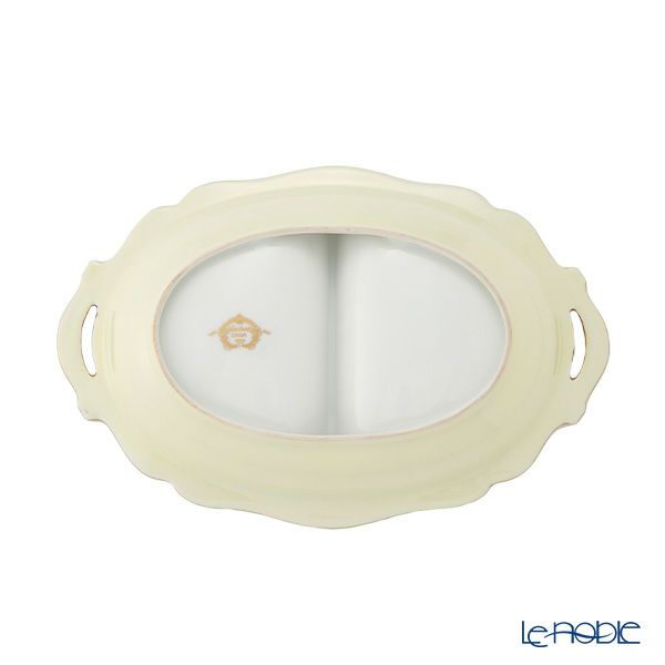 【1点限り】オールドノリタケ 金エッチング 黒地白エナメル 花文 楕円ボウル 両手付 2つ取分け