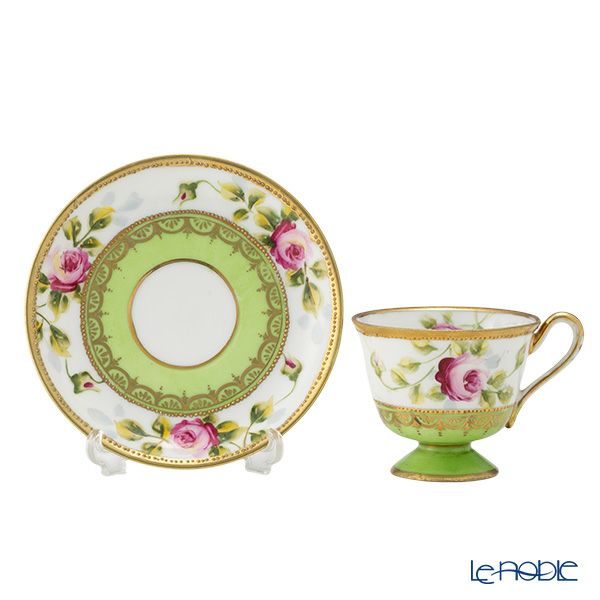 【1点限り】オールドノリタケ 金点盛り 黄緑地 薔薇文 カップ＆ソーサー 高台付