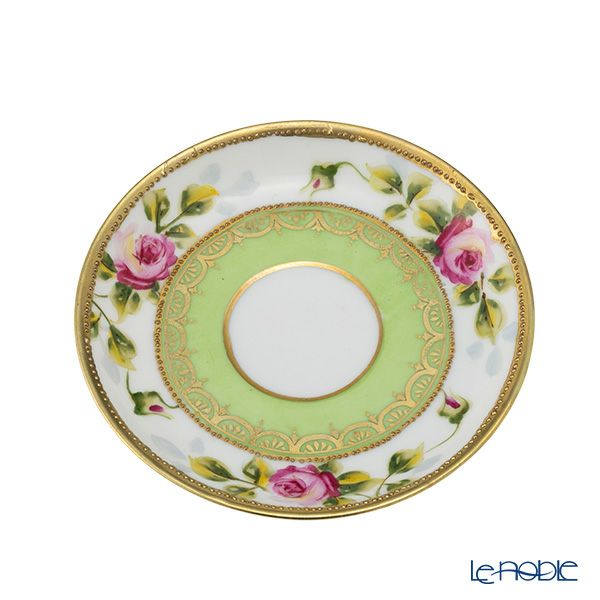 【1点限り】オールドノリタケ 金点盛り 黄緑地 薔薇文 カップ＆ソーサー 高台付