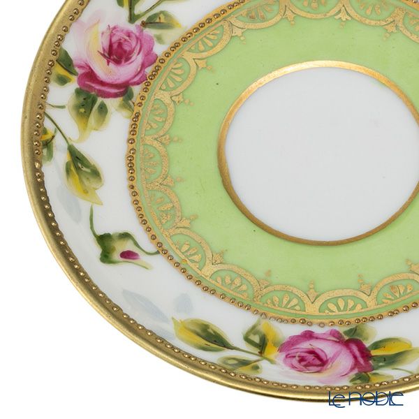 【1点限り】オールドノリタケ 金点盛り 黄緑地 薔薇文 カップ＆ソーサー 高台付