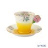 【1点限り】オールドノリタケ 茶枠黄色ぼかし花文 カップ＆ソーサー フラワーハンドル