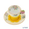 【1点限り】オールドノリタケ 茶枠黄色ぼかし花文 カップ＆ソーサー フラワーハンドル