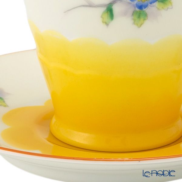 【1点限り】オールドノリタケ 茶枠黄色ぼかし花文 カップ＆ソーサー フラワーハンドル