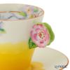 【1点限り】オールドノリタケ 茶枠黄色ぼかし花文 カップ＆ソーサー フラワーハンドル