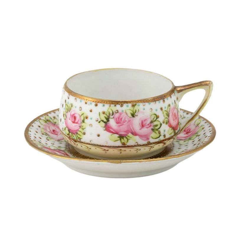 【1点限り】オールドノリタケ 金点盛り ジュール 薔薇文 デミタスカップ＆ソーサー